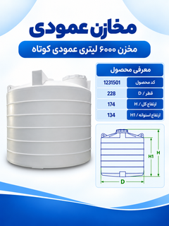 مخزن پلی اتیلن عمودی کوتاه ۶۰۰۰ لیتری سه لایه طبرستان